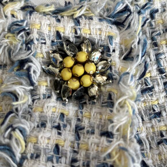 Zara Basic Cream Tweed Boucle Blazer Lady Jacket Flower Jewel Brooch Buttons XS - Picture 11 of 13